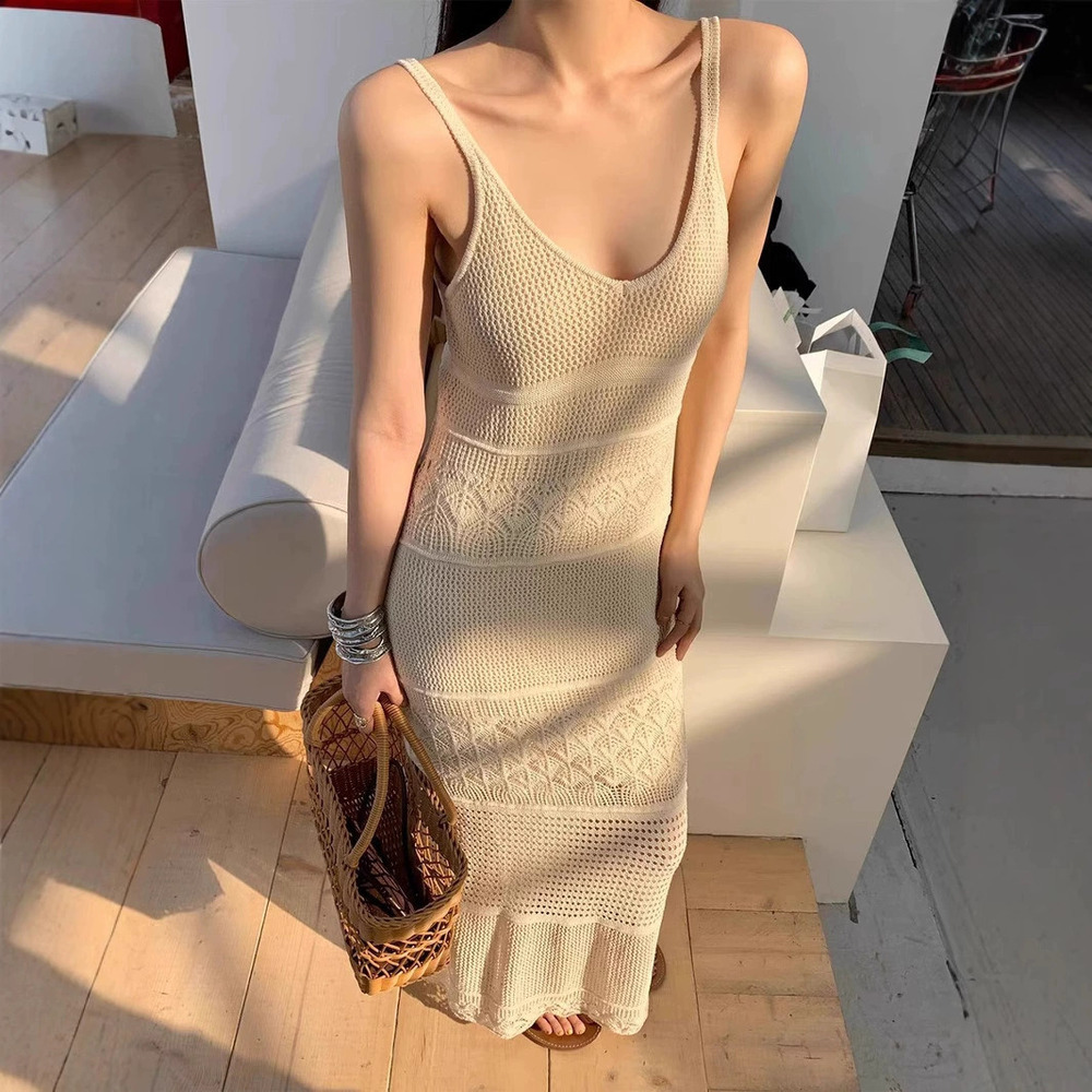 ZARA Spring Knitted Openwork Camisole Dress Slim Fit Maxi